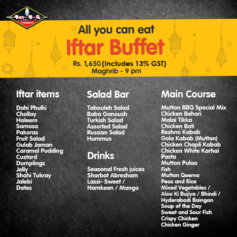 Bar BQ Tonight Karachi Iftar Buffet Dinner Deal 2017 | What's On Sale